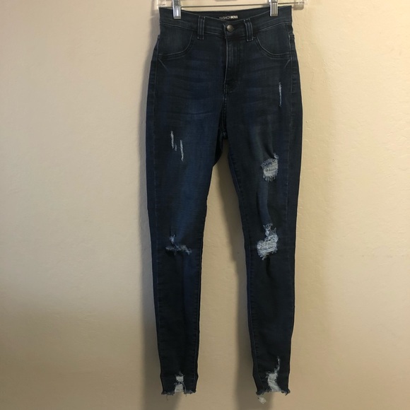 distressed dark wash jeans